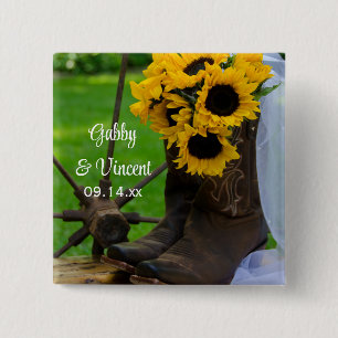 Badge Carré 5 Cm Rustic Sunflowers and Cowboy Boots Western Wedding