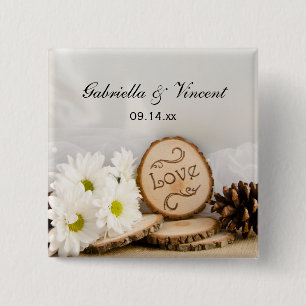 Badge Carré 5 Cm Rustic White Daisies Woodland Wedding