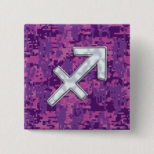 Badge Carré 5 Cm Sagittarius Zodiac Symbol Pink Digital Camouflage