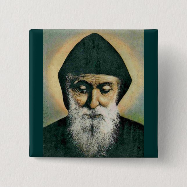 Badge Carré 5 Cm Saint Charbel Portrait (Devant)