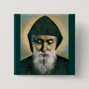 Badge Carré 5 Cm Saint Charbel Portrait