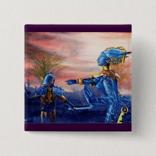 BADGE CARRÉ 5 CM SAINT GEORGE ET ALIEN DRAGON