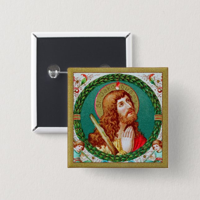 Badge Carré 5 Cm Saint Jacques le Mineur (JMAS 05) (Devant & derrière)