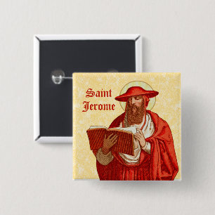 Badge Carré 5 Cm Saint Jérôme en cardinal avec livre (P 004)