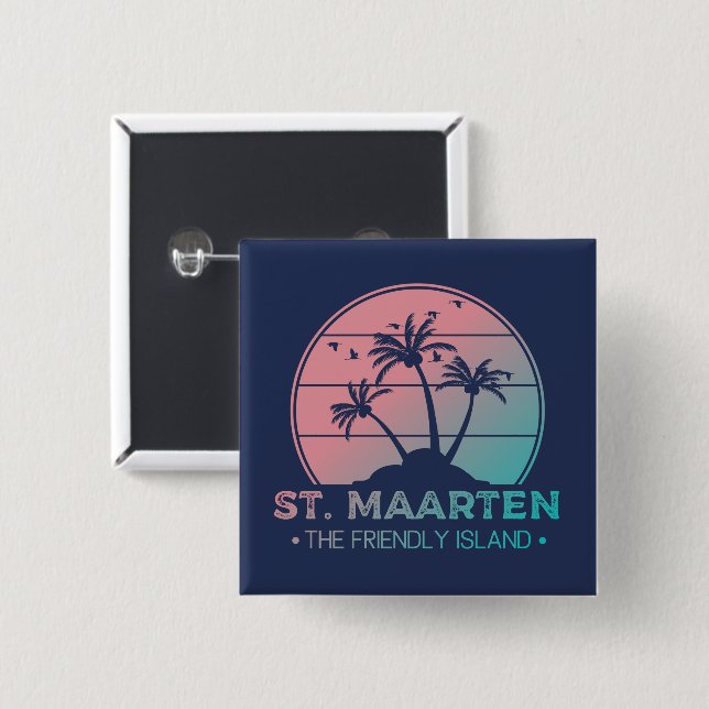 Badge Carré 5 Cm Saint-Martin | Sint Martin Retro Gradient (Devant & derrière)