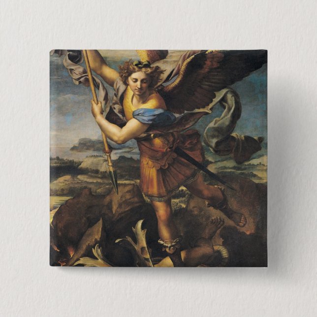 Badge Carré 5 Cm Saint Michael écrasant le démon, 1518 (Devant)