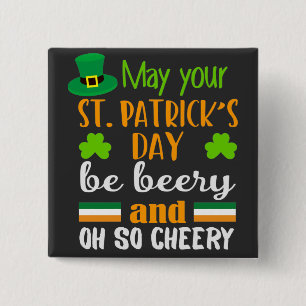 Badge Carré 5 Cm Saint-Patrick beery et joyeux