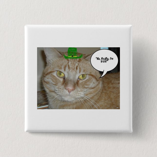 Badge Carré 5 Cm Saint Patrick's Day Orange Tabby Cat (Devant)