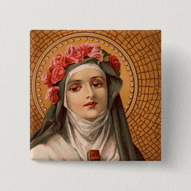 Badge Carré 5 Cm Saint Rose de Lima Button (Devant)