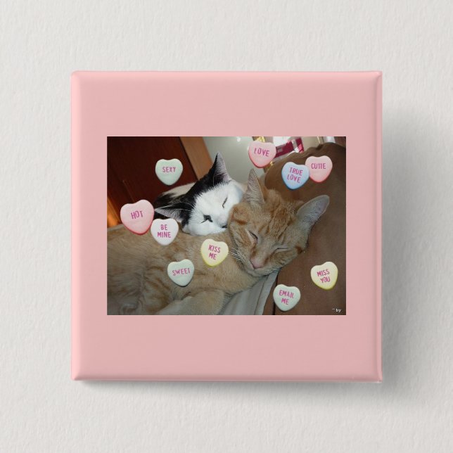 Badge Carré 5 Cm Saint Valentin Chatons (Devant)