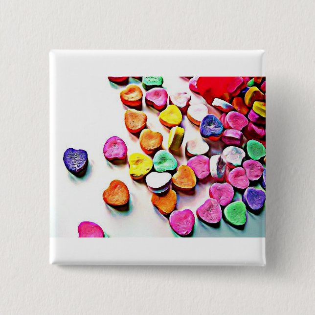 Badge Carré 5 Cm Saint Valentin Coeurs bonbons (Devant)