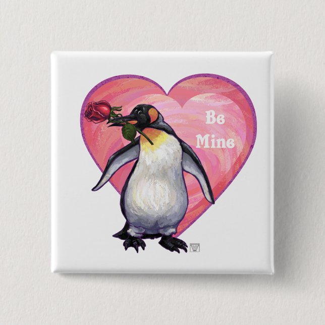 Badge Carré 5 Cm Saint-Valentin Penguin (Devant)