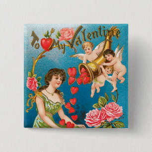 Badge Carré 5 Cm Saint-Valentin victorien vintage Anges & Cœurs