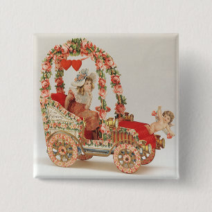 Badge Carré 5 Cm Saint-Valentin victorien vintage, voiture avec des