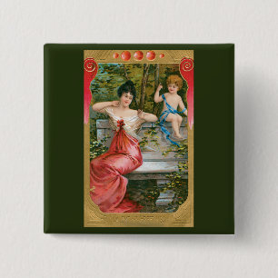 Badge Carré 5 Cm Saint-Valentin vintage, Dame victorienne avec Chér