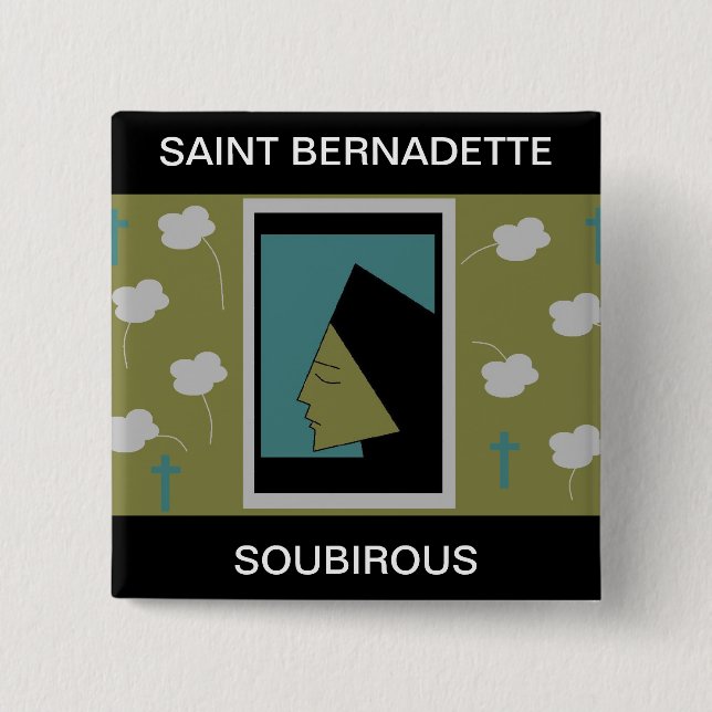 BADGE CARRÉ 5 CM SAINTE BERNADETTE SOUBIROUS (Devant)