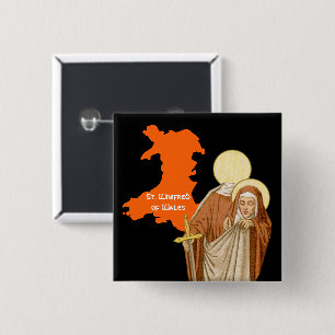 Badge Carré 5 Cm Sainte Winifred du Pays de Galles (P 002)