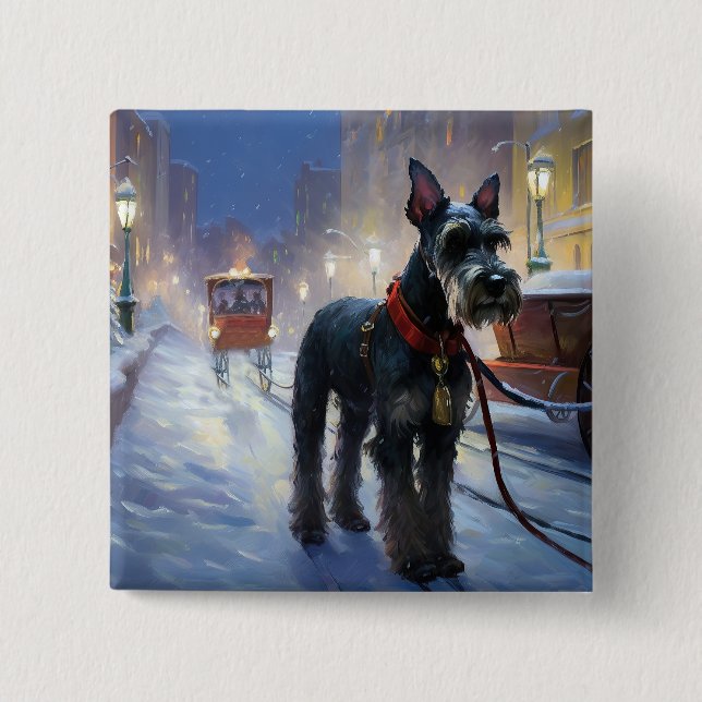 Badge Carré 5 Cm Saison de Noël des Schnauzer miniatures (Devant)