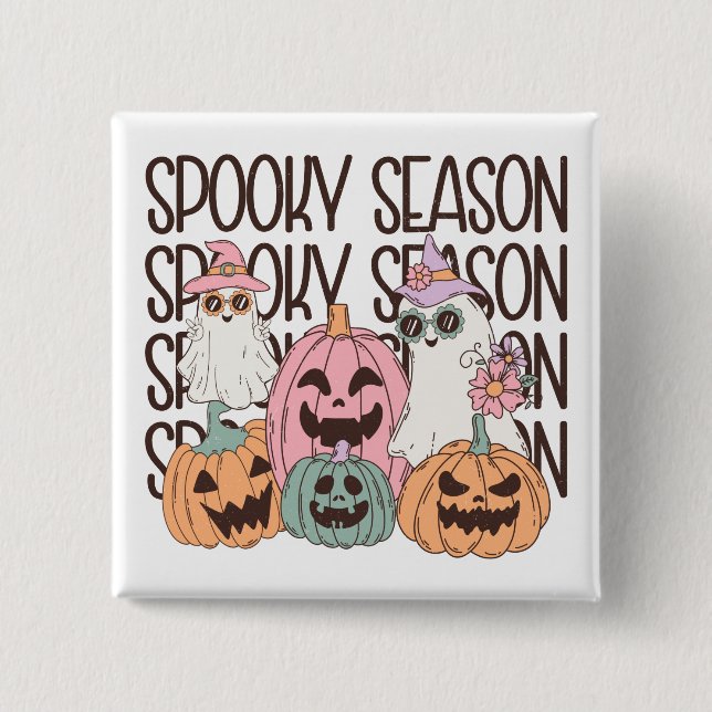 Badge Carré 5 Cm Saison Éffrayante d'Halloween (Devant)