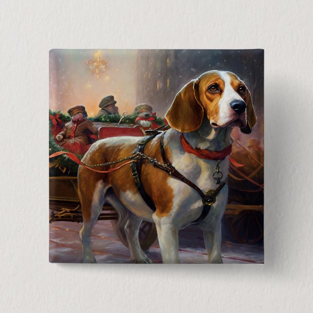 Badge Carré 5 Cm Saison festive de Noël beagle (Devant)