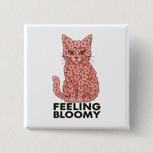 Badge Carré 5 Cm Sakura Fleurs Chat Sentiment de Bloomie