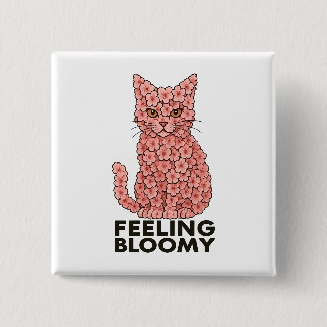 Badge Carré 5 Cm Sakura Fleurs Chat Sentiment de Bloomie (Devant)
