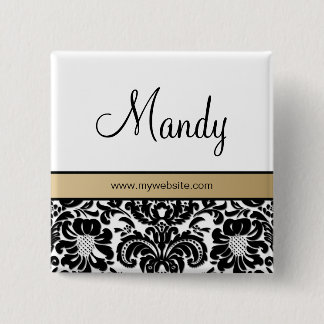 Badge Carré 5 Cm Salon Spa Damask Nom Balise Bouton Broch beige