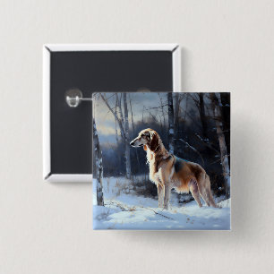 Badge Carré 5 Cm Saluki Laisser neiger Noël
