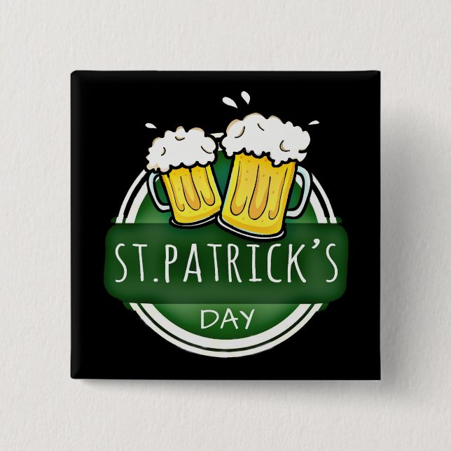Badge Carré 5 Cm Salutations à St Patrick's Day Beer Mugs (Devant)