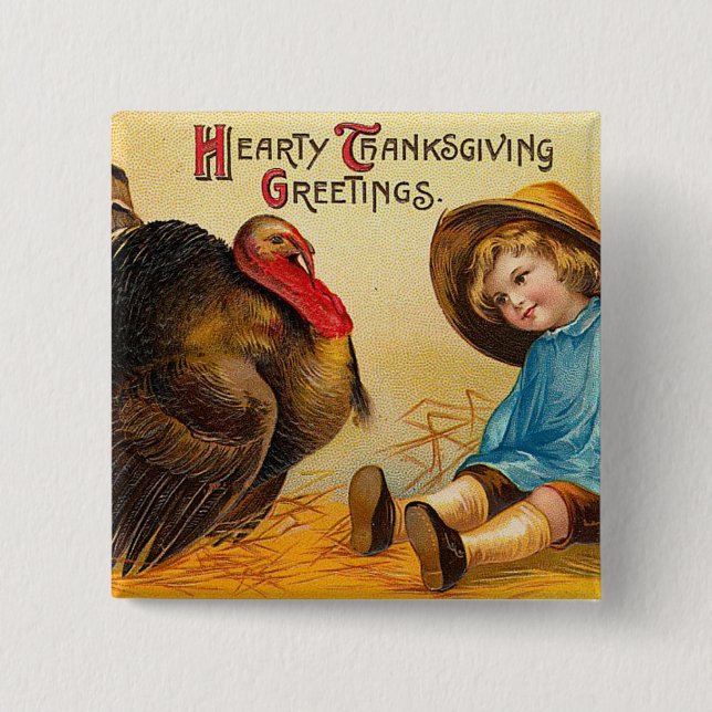 Badge Carré 5 Cm Salutations chaleureuses de thanksgiving (Devant)