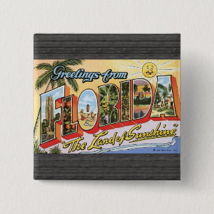 Badge Carré 5 Cm Salutations de la Floride "la terre du soleil",