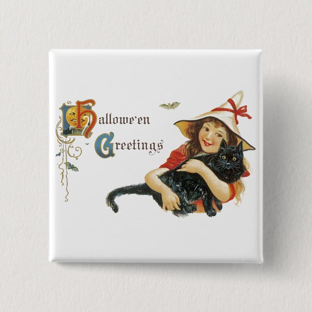 Badge Carré 5 Cm Salutations vintage d'Halloween (Devant)