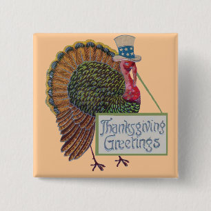 Badge Carré 5 Cm Salutations vintages de thanksgiving de la Turquie