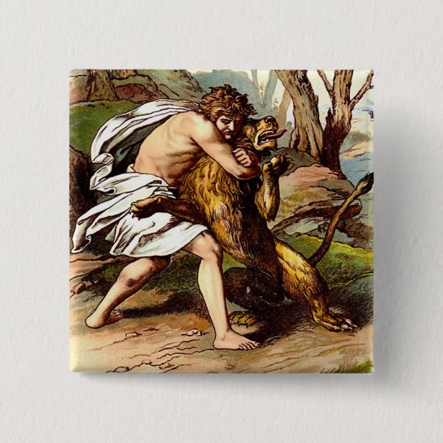 Badge Carré 5 Cm Samson Et Le Lion (Devant)
