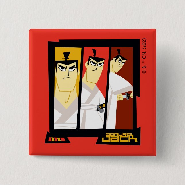 Badge Carré 5 Cm Samurai Jack Caractère Tri-Panel Futuristic Frame (Devant)