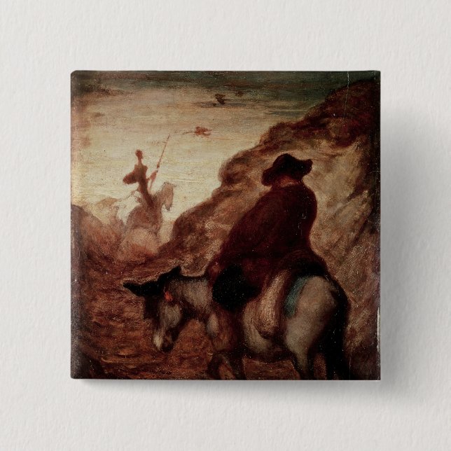Badge Carré 5 Cm Sancho et Don don Quichotte, 19ème siècle (Devant)