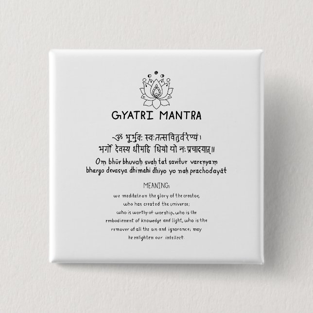 Badge Carré 5 Cm Sanskrit Gyatri Mantra (Devant)