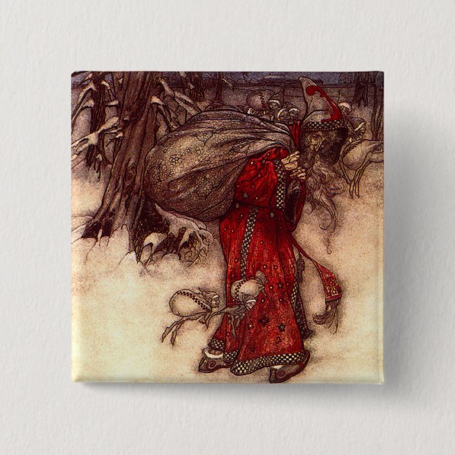 Badge Carré 5 Cm Santa Claus Arthur Rackham (Devant)
