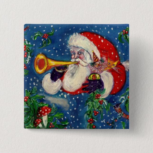 Badge Carré 5 Cm SANTA CLAUS BUGLER Soirée de Noël (Devant)