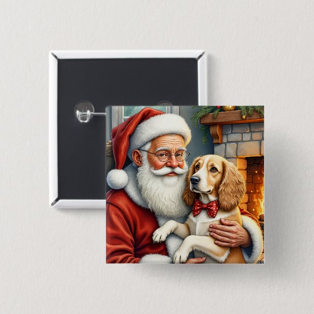 Badge Carré 5 Cm Santa Claus Holding Afghan Hound Christmas (Devant & derrière)
