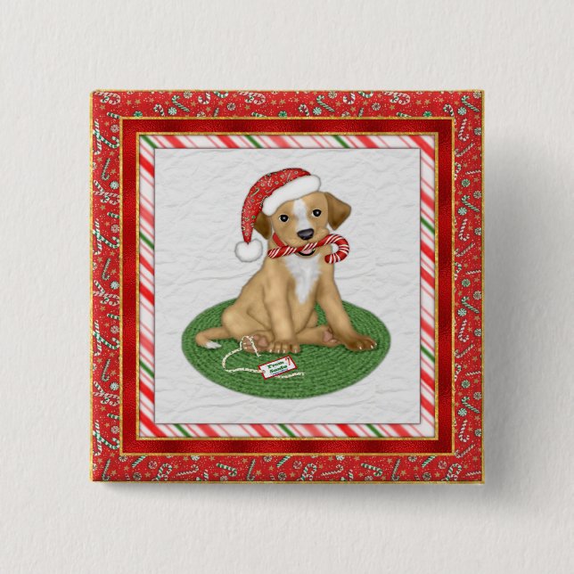 Badge Carré 5 Cm Santa Puppy (Devant)
