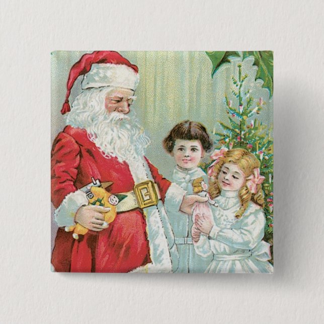 Badge Carré 5 Cm Santa With Children (Devant)