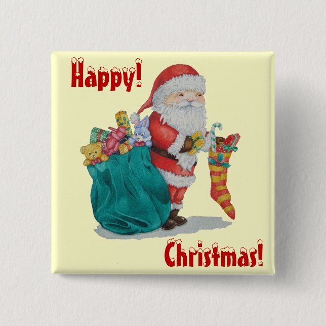 Badge Carré 5 Cm santa with green sack getting ready for christmas (Devant)