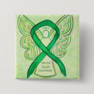 Badge Carré 5 Cm Santé mentale Sensibilisation verte Ruban Angel P