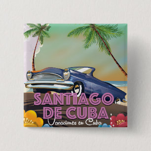 Badge Carré 5 Cm Santiago de Cuba - Affiche de voyage cubaine