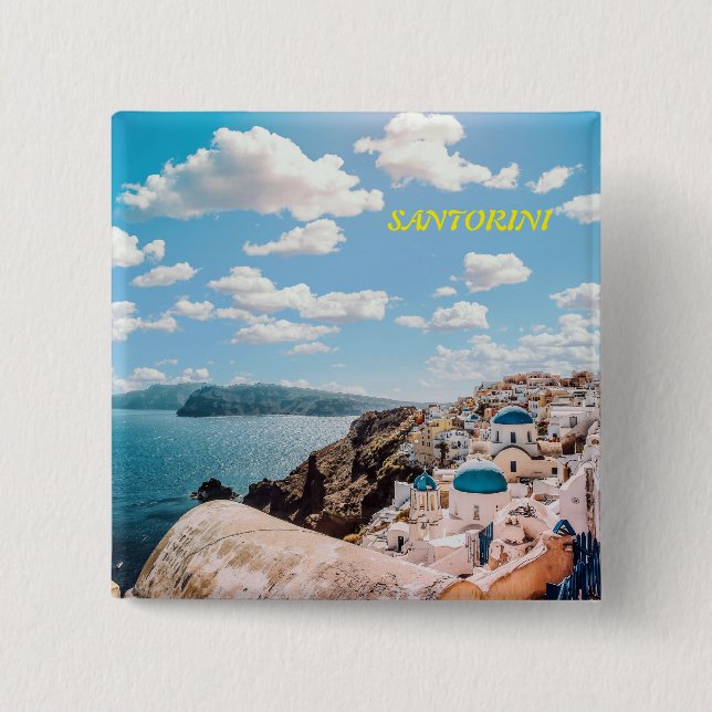 Badge Carré 5 Cm Santorin, Grèce Beach House (Devant)
