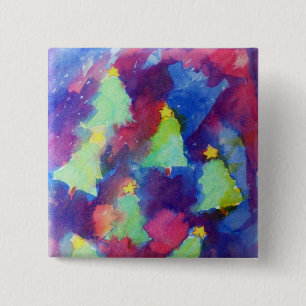 Badge Carré 5 Cm Sapin de Noël, Bouton
