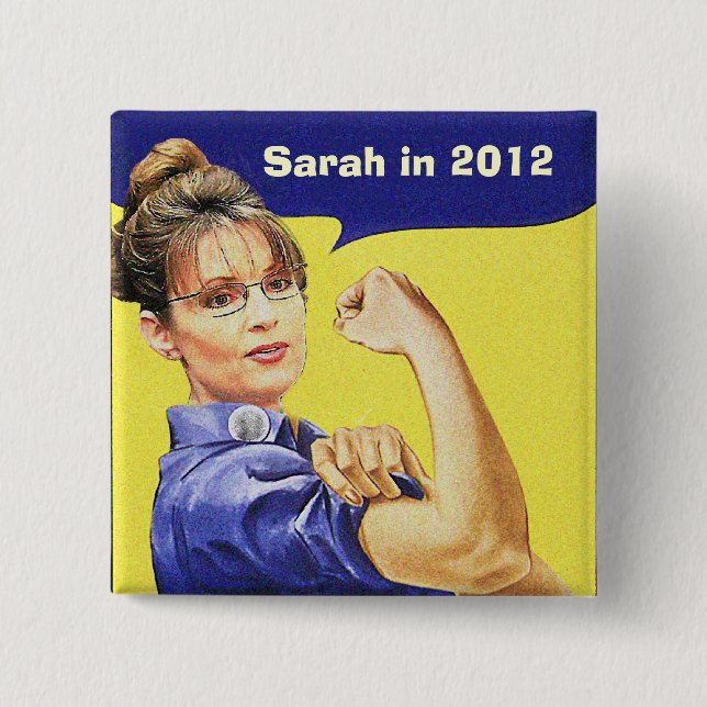 BADGE CARRÉ 5 CM SARAH PALIN POUR LE PRÉSIDENT 2012 (Devant)