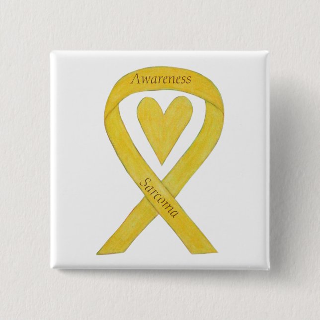 Badge Carré 5 Cm Sarcoma Yellow Heart Awareness Ruban Personnalisé  (Devant)