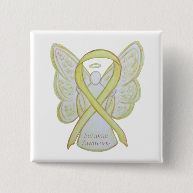 Badge Carré 5 Cm Sarcome Yellow Sensibilisation Ruban Angel Pin (Devant)